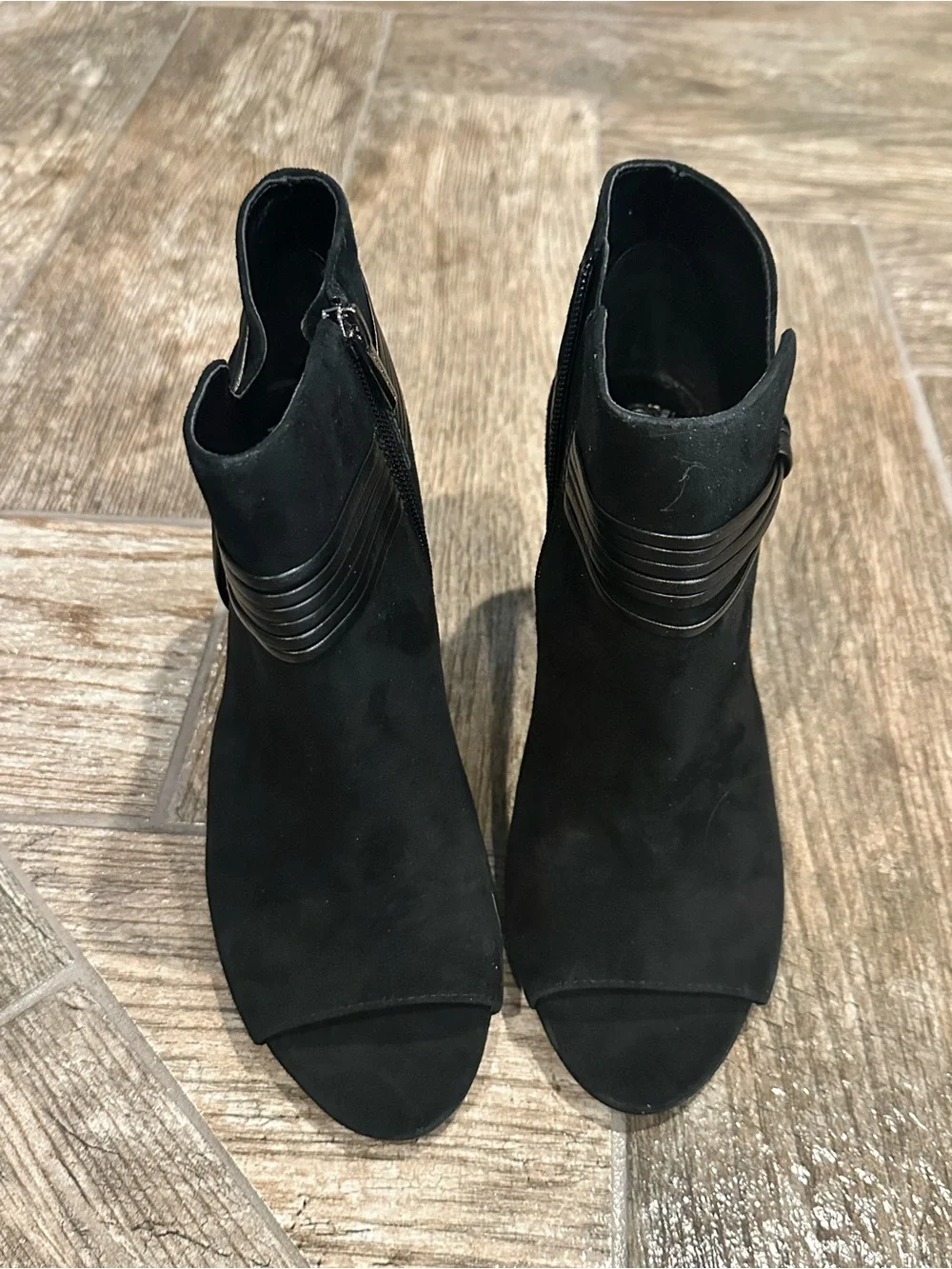 Vince Camuto Black Suede Open-Toe Ankle Booties